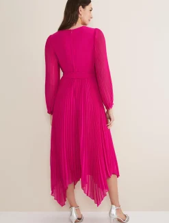 Dresses^Phase Eight Petra Pleated Wrap Dress Magenta Pink