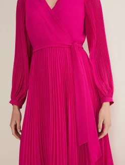 Dresses^Phase Eight Petra Pleated Wrap Dress Magenta Pink