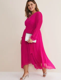 Dresses^Phase Eight Petra Pleated Wrap Dress Magenta Pink