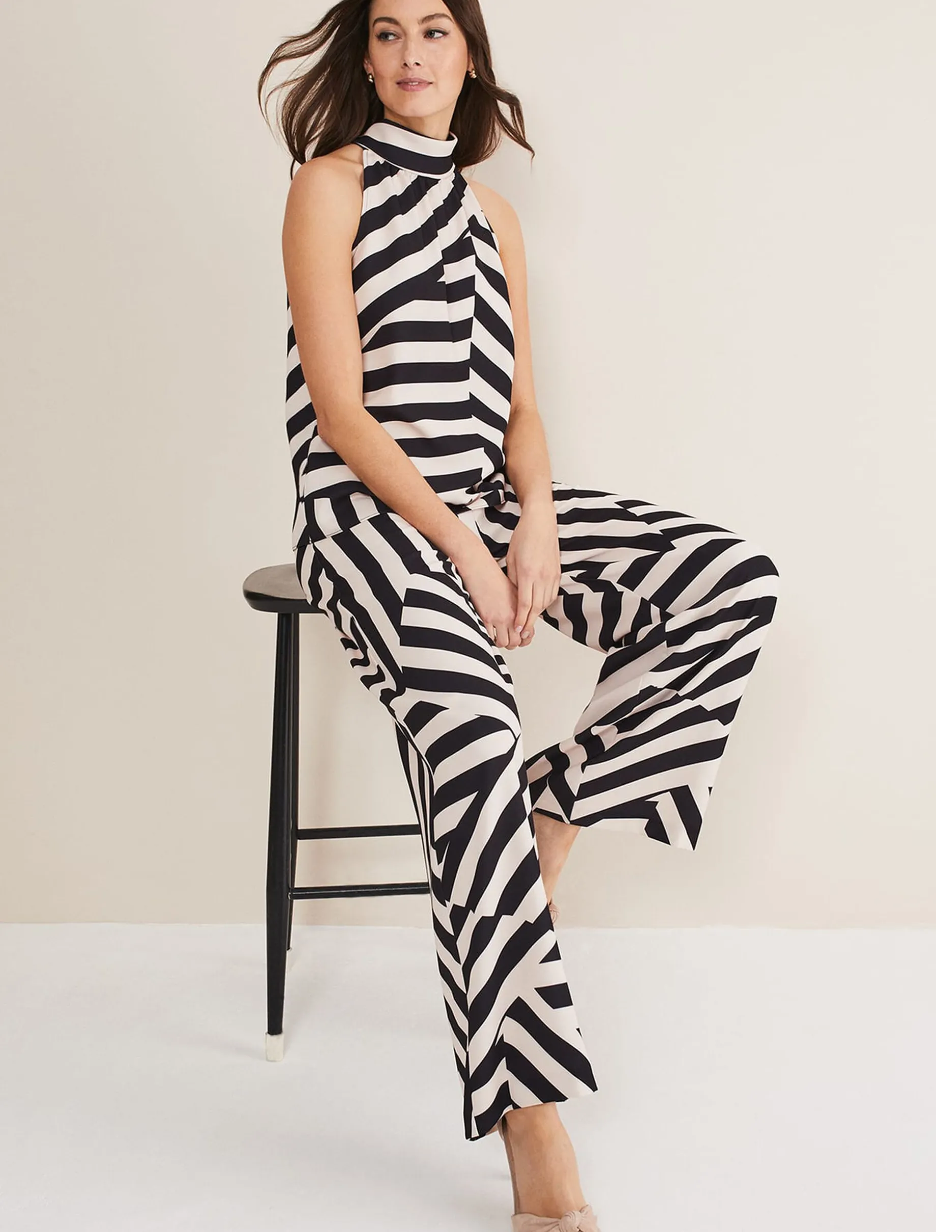 Trousers & Shorts^Phase Eight Phillis Striped Wide Leg Trousers Black/Pink