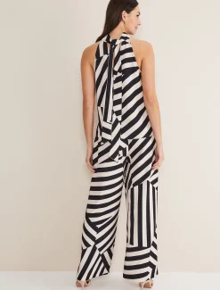 Trousers & Shorts^Phase Eight Phillis Striped Wide Leg Trousers Black/Pink
