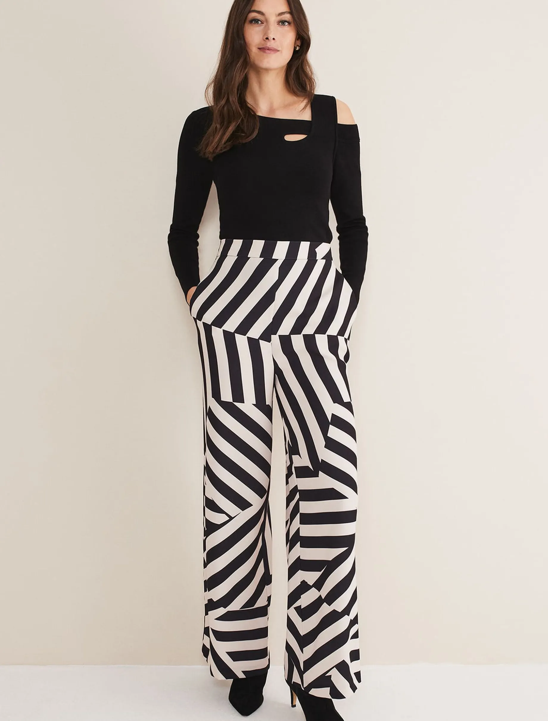Trousers & Shorts^Phase Eight Phillis Striped Wide Leg Trousers Black/Pink