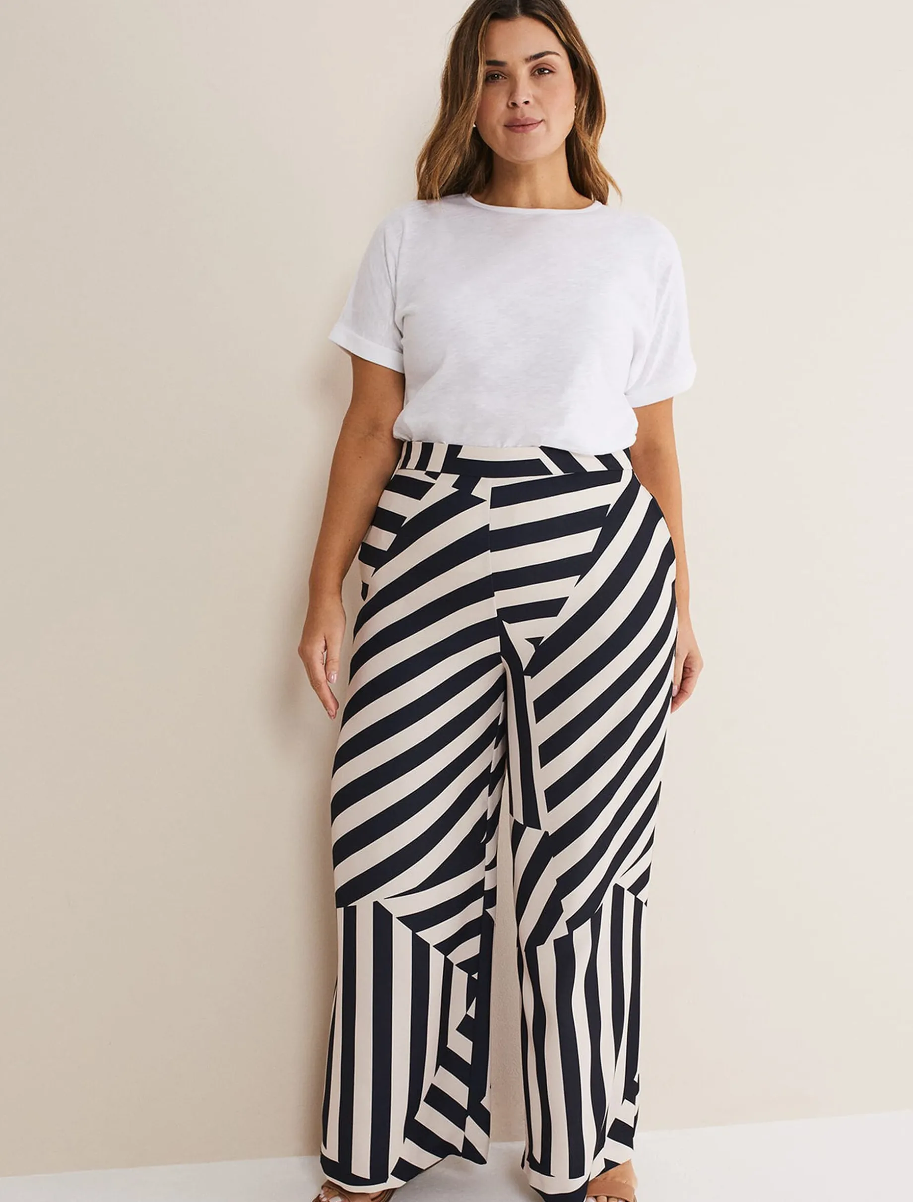Trousers & Shorts^Phase Eight Phillis Striped Wide Leg Trousers Black/Pink