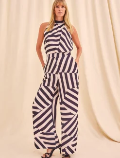 Trousers & Shorts^Phase Eight Phillis Striped Wide Leg Trousers Black/Pink