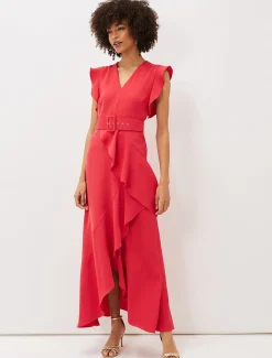Dresses^Phase Eight Phoebe Frill Belted Maxi Dress Coral