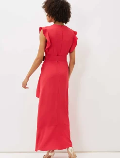 Dresses^Phase Eight Phoebe Frill Belted Maxi Dress Coral