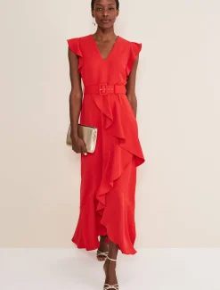 Dresses^Phase Eight Phoebe Frill Maxi Dress Fire