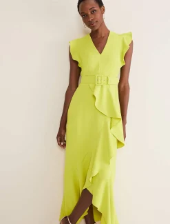 Dresses^Phase Eight Phoebe Frill Maxi Dress Lime