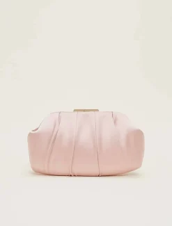 Bags^Phase Eight Pleat Frame Satin Clutch Bag Antique Rose
