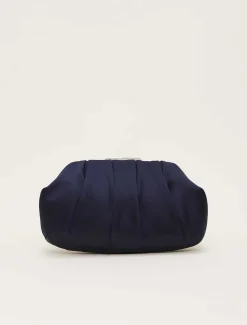 Bags^Phase Eight Pleat Frame Satin Clutch Bag Navy