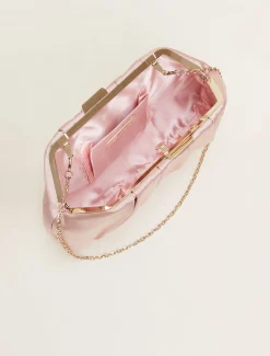 Bags^Phase Eight Pleat Frame Satin Clutch Bag Antique Rose