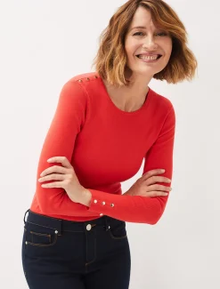Knitwear^Phase Eight Poppia Button Detail Knit Jumper Coral