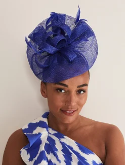 Fascinators & Hats^Phase Eight Purple Bow And Feather Fascinator Azure Blue
