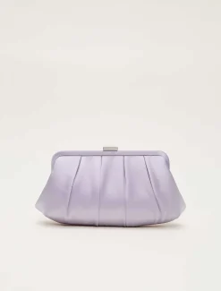 Bags^Phase Eight Purple Satin Pleated Clutch Bag Lilac