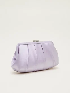 Bags^Phase Eight Purple Satin Pleated Clutch Bag Lilac