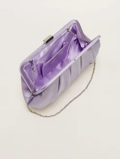 Bags^Phase Eight Purple Satin Pleated Clutch Bag Lilac