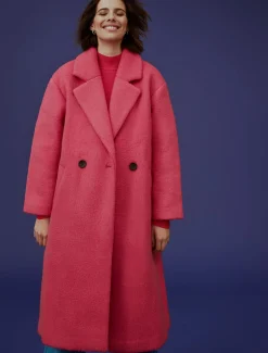 Coats^Phase Eight Quinn Textured Cocoon Coat Fluro Pink