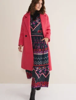 Coats^Phase Eight Quinn Textured Cocoon Coat Fluro Pink