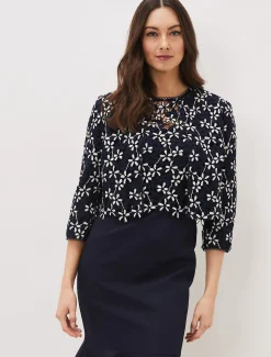 Jackets^Phase Eight Ranie Lace Jacket Navy/Ivory
