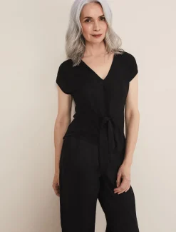 Tops & T-Shirts^Phase Eight Reyna Linen Tie Front Top Black