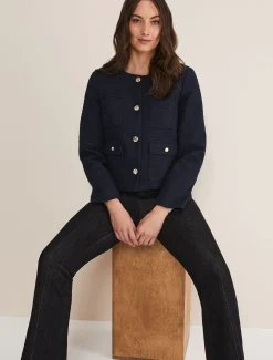Jackets^Phase Eight Ripley Tweed Jacket Navy