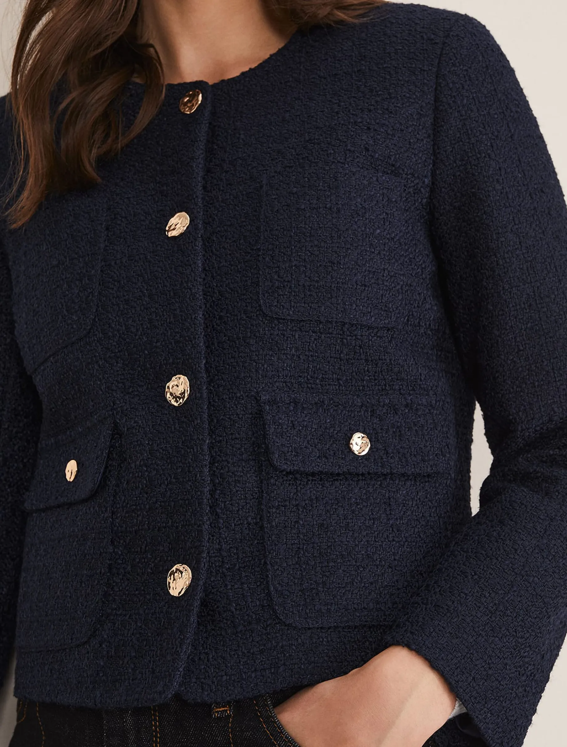 Jackets^Phase Eight Ripley Tweed Jacket Navy