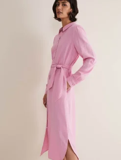 Dresses^Phase Eight Rosalina Linen Shirt Dress Pink