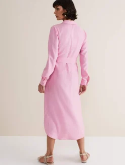 Dresses^Phase Eight Rosalina Linen Shirt Dress Pink