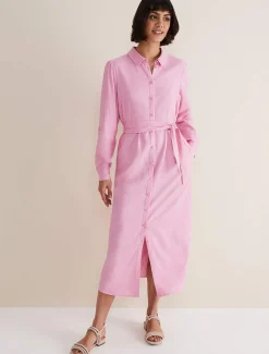 Dresses^Phase Eight Rosalina Linen Shirt Dress Pink