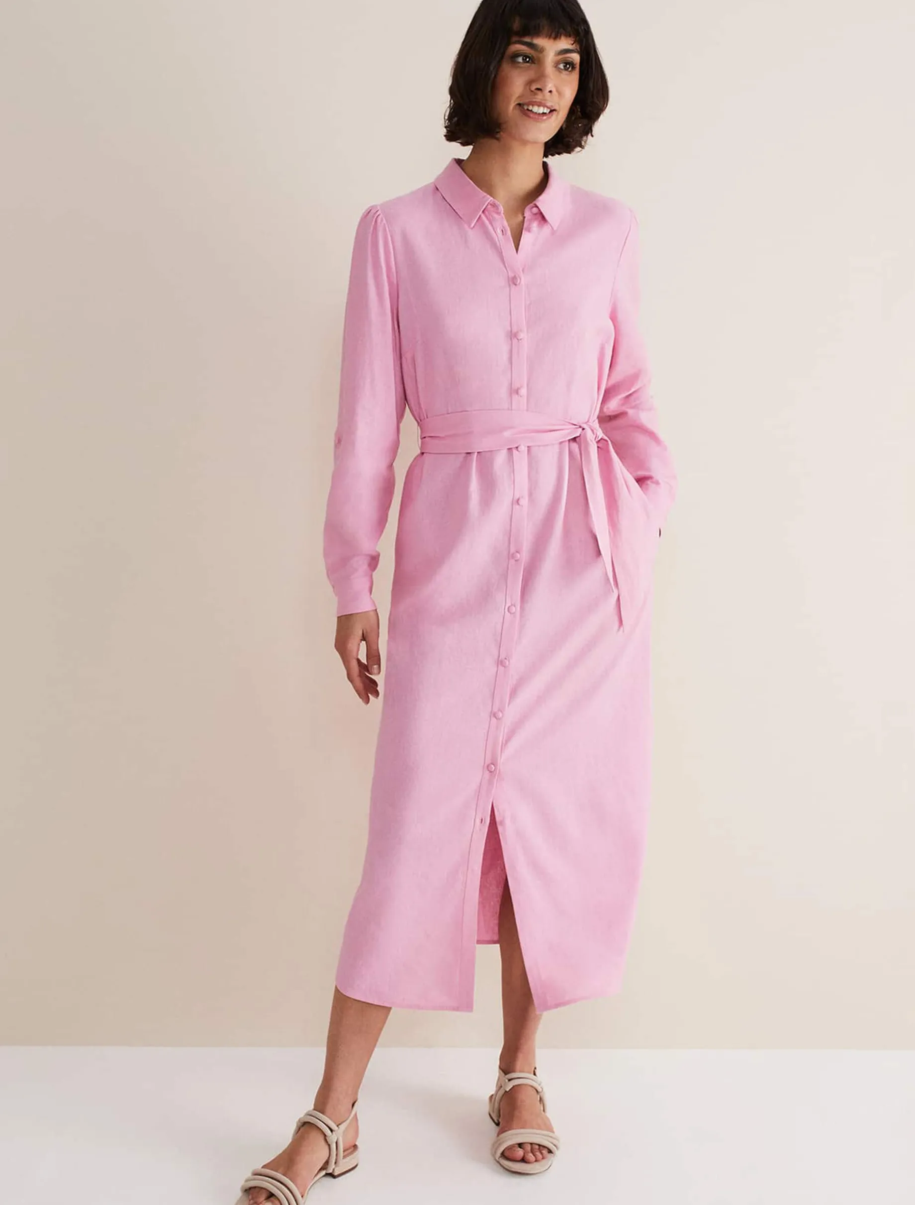 Dresses^Phase Eight Rosalina Linen Shirt Dress Pink