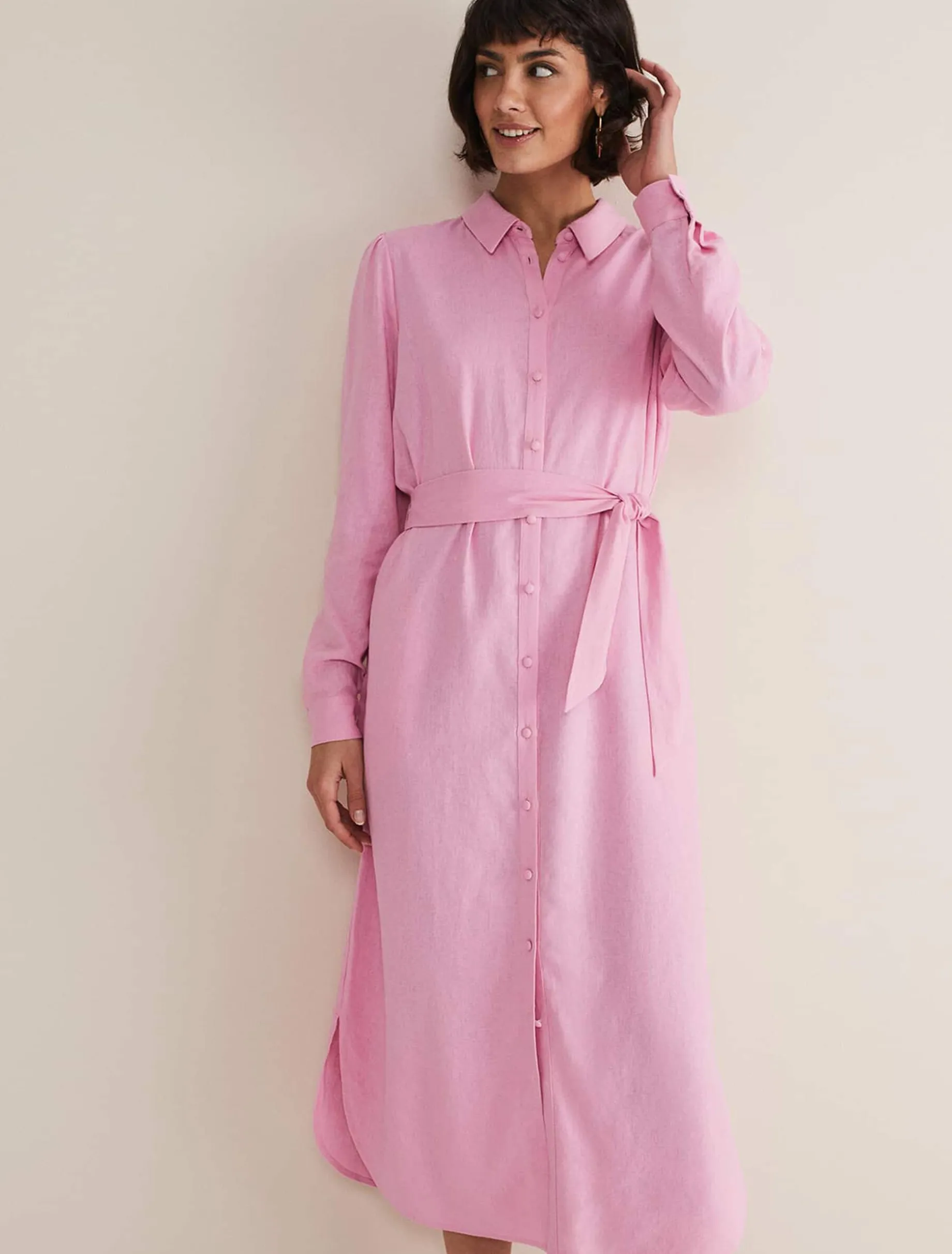Dresses^Phase Eight Rosalina Linen Shirt Dress Pink