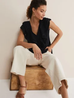 Shirts & Blouses^Phase Eight Rosey Linen Ruffle Blouse Black