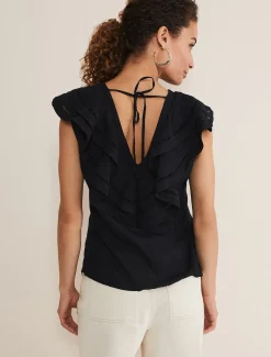Shirts & Blouses^Phase Eight Rosey Linen Ruffle Blouse Black