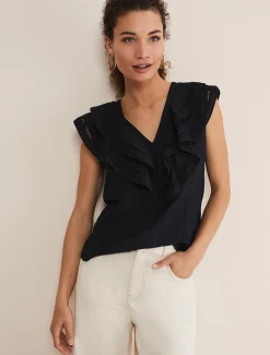 Shirts & Blouses^Phase Eight Rosey Linen Ruffle Blouse Black