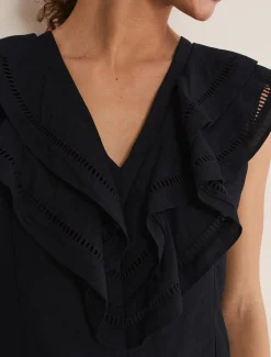 Shirts & Blouses^Phase Eight Rosey Linen Ruffle Blouse Black