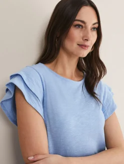 Tops & T-Shirts^Phase Eight Rosolitta Frill Sleeve Top Pale Blue