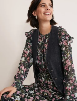 Coats^Phase Eight Rowena Denim Waistcoat Washed Black