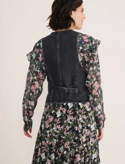 Coats^Phase Eight Rowena Denim Waistcoat Washed Black