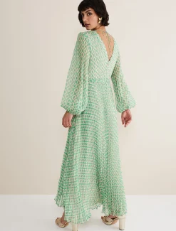 Dresses^Phase Eight Roxanna Pleated Diamond Maxi Dress Powder Pink/Green