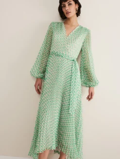 Dresses^Phase Eight Roxanna Pleated Diamond Maxi Dress Powder Pink/Green