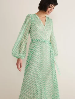 Dresses^Phase Eight Roxanna Pleated Diamond Maxi Dress Powder Pink/Green