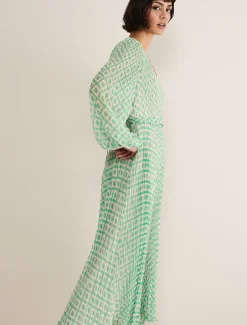 Dresses^Phase Eight Roxanna Pleated Diamond Maxi Dress Powder Pink/Green