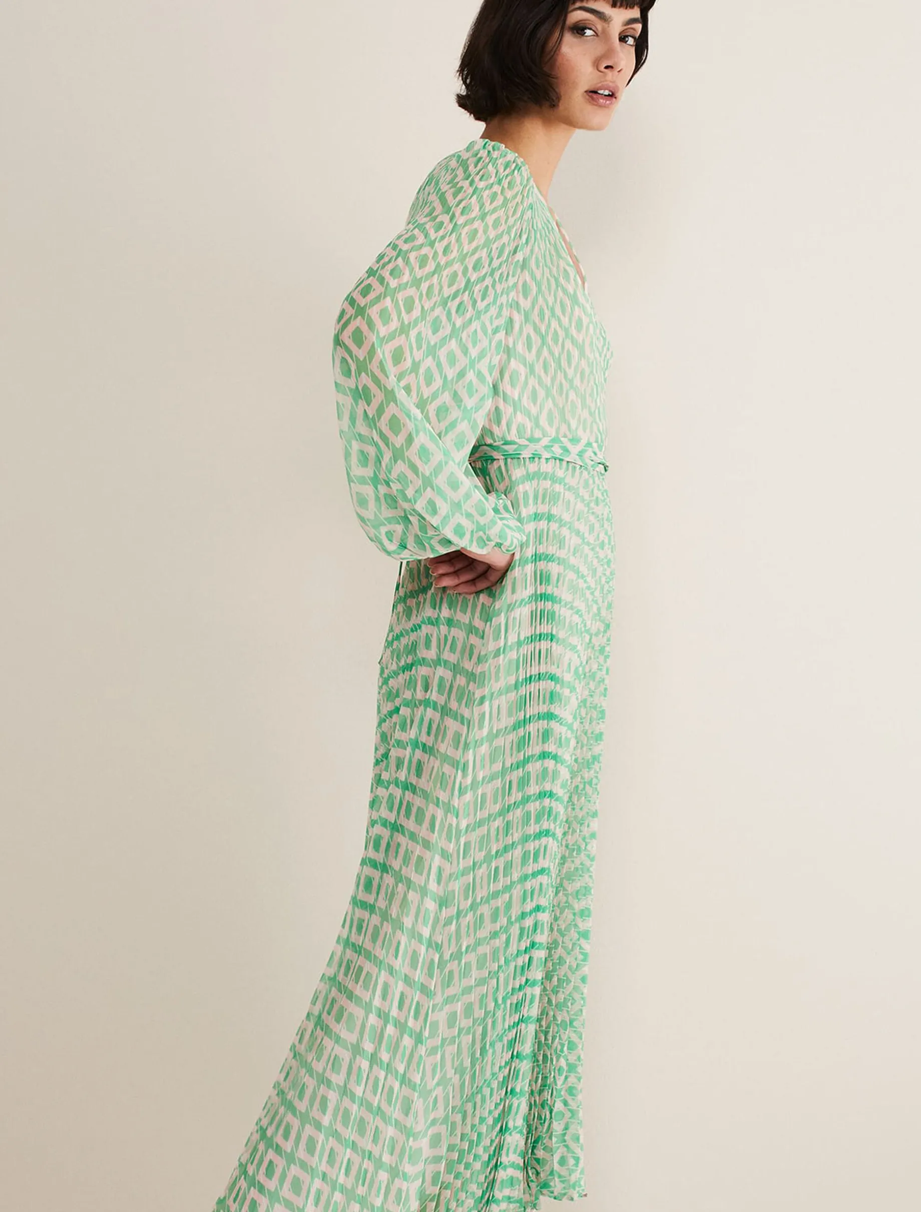 Dresses^Phase Eight Roxanna Pleated Diamond Maxi Dress Powder Pink/Green