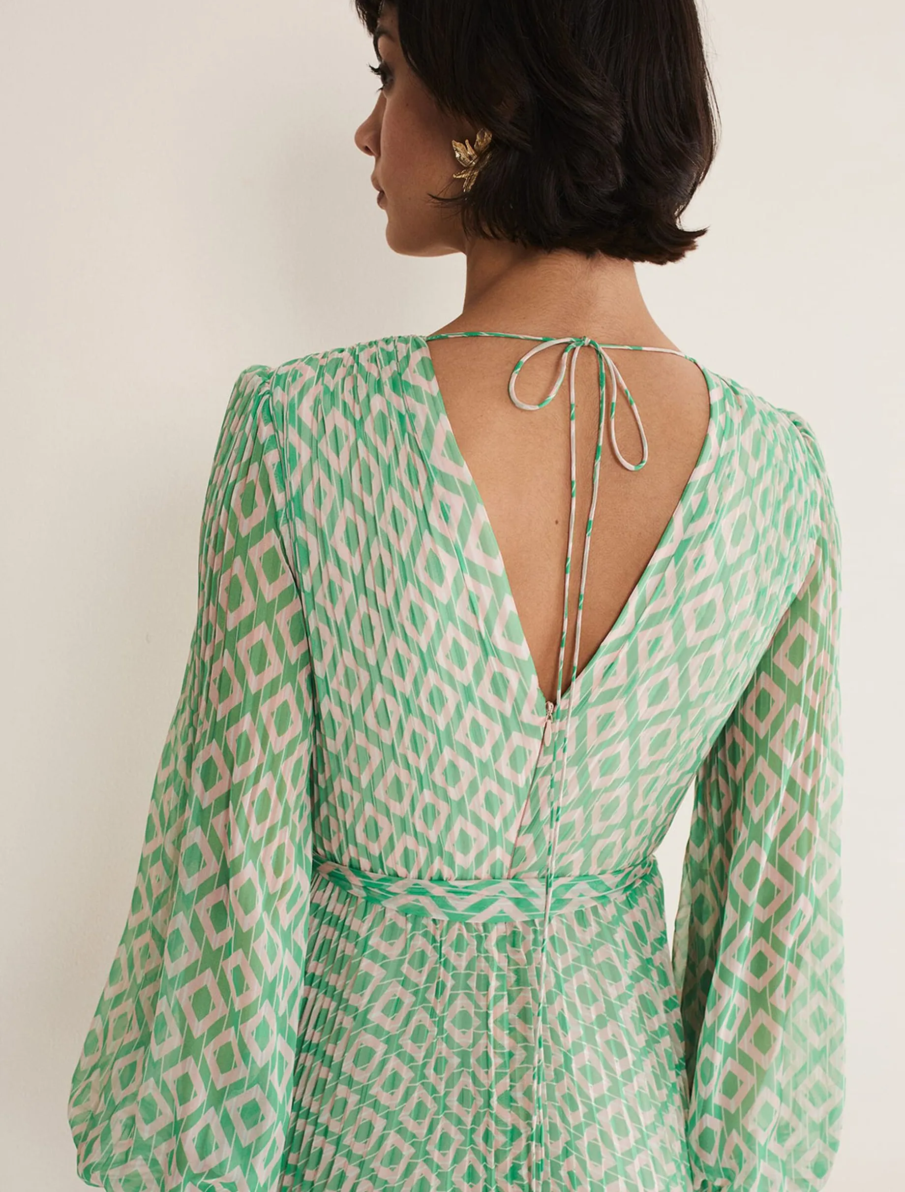 Dresses^Phase Eight Roxanna Pleated Diamond Maxi Dress Powder Pink/Green