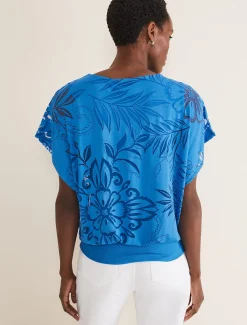 Tops & T-Shirts^Phase Eight Rubi Burnout Top Sapphire Blue