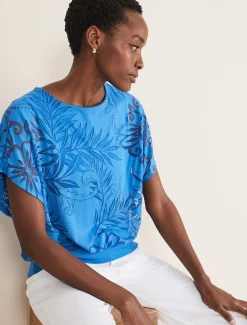 Tops & T-Shirts^Phase Eight Rubi Burnout Top Sapphire Blue