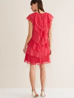 Dresses^Phase Eight Sage Pleated Ruffle Mini Dress Raspberry