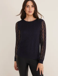Tops & T-Shirts^Phase Eight Sakuro Geo Burnout Print Top Midnight