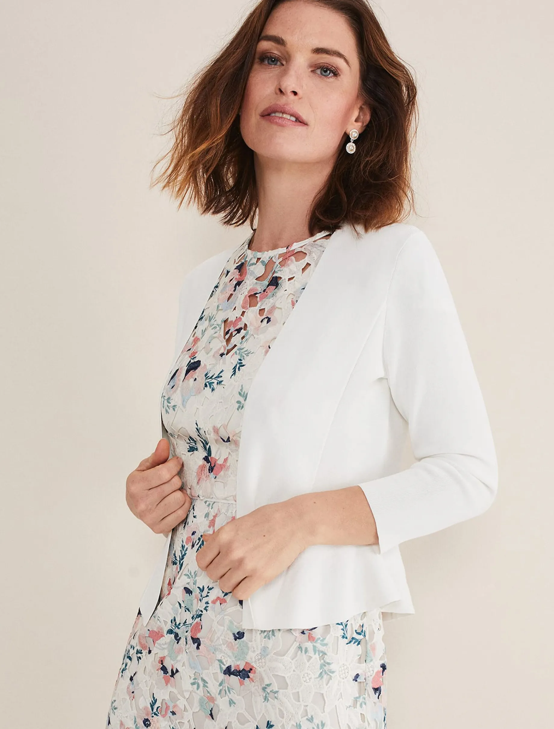 Jackets^Phase Eight Salma Flare Hem Knitted Jacket Ivory
