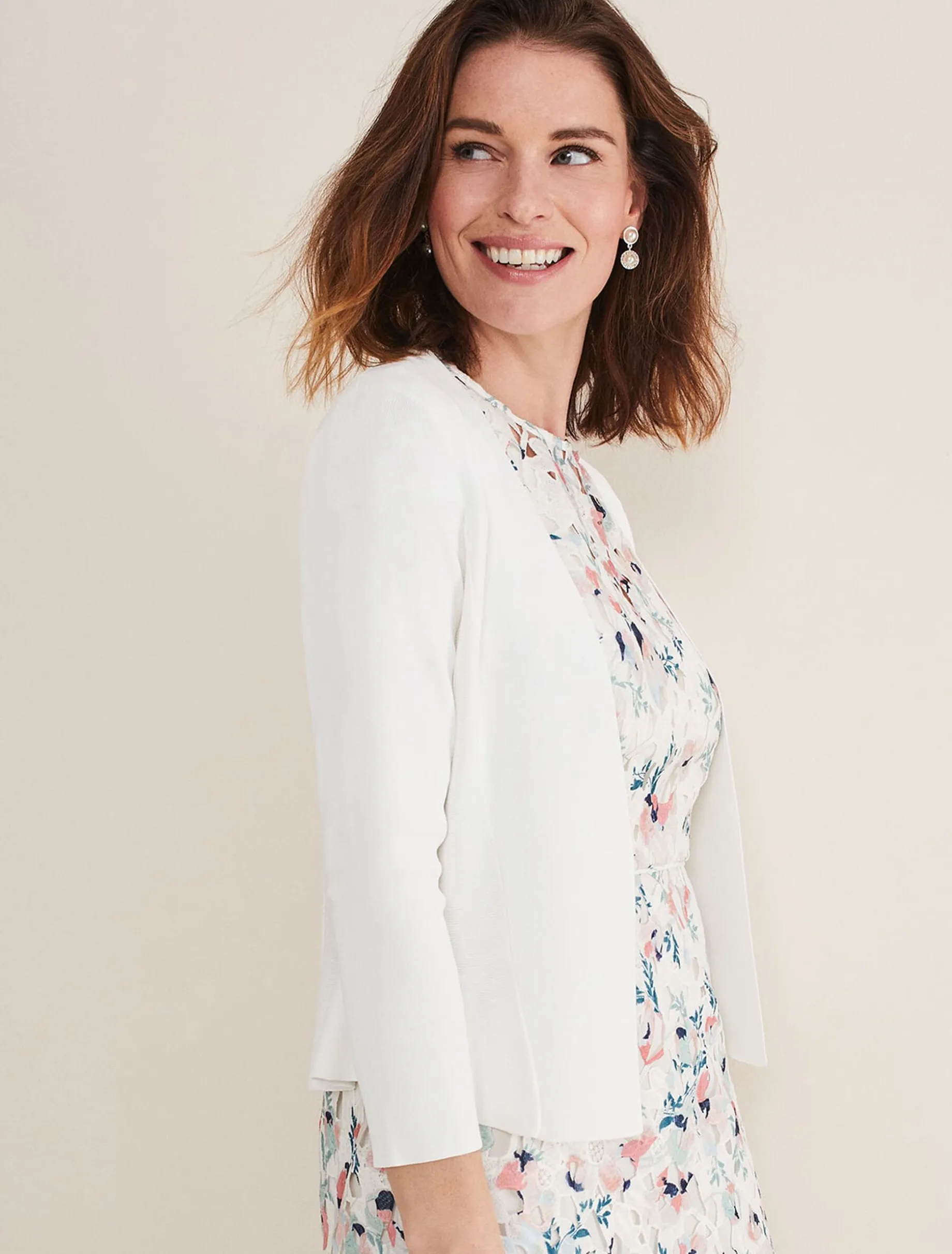 Jackets^Phase Eight Salma Flare Hem Knitted Jacket Ivory